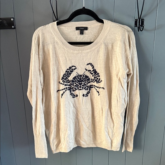J. Crew Beige Sweater with Navy Crab Motif - Picture 1 of 6